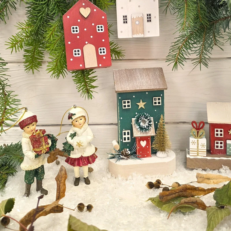 Christbaumschmuck Kinder 2er-Set aus Poly, je ca. 10 cm, handbemalte klassische Weihnachtsdeko zum Aufhängen