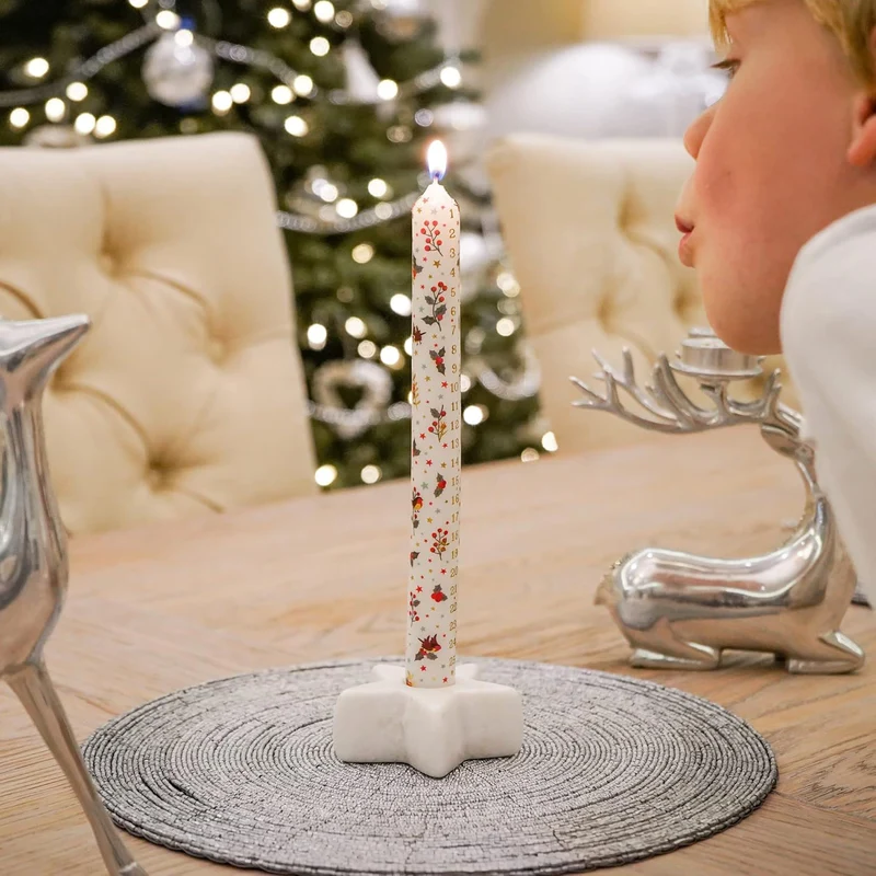 Set of 2 Deck the Halls Advent Dinner Candles | Christmas Advent Candles - 25cm