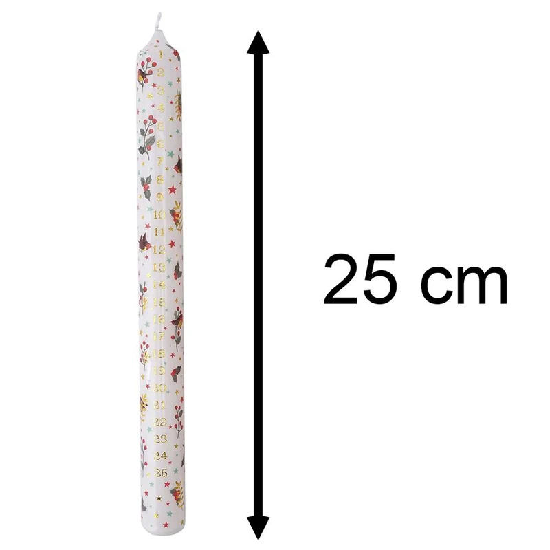 Set of 2 Deck the Halls Advent Dinner Candles | Christmas Advent Candles - 25cm