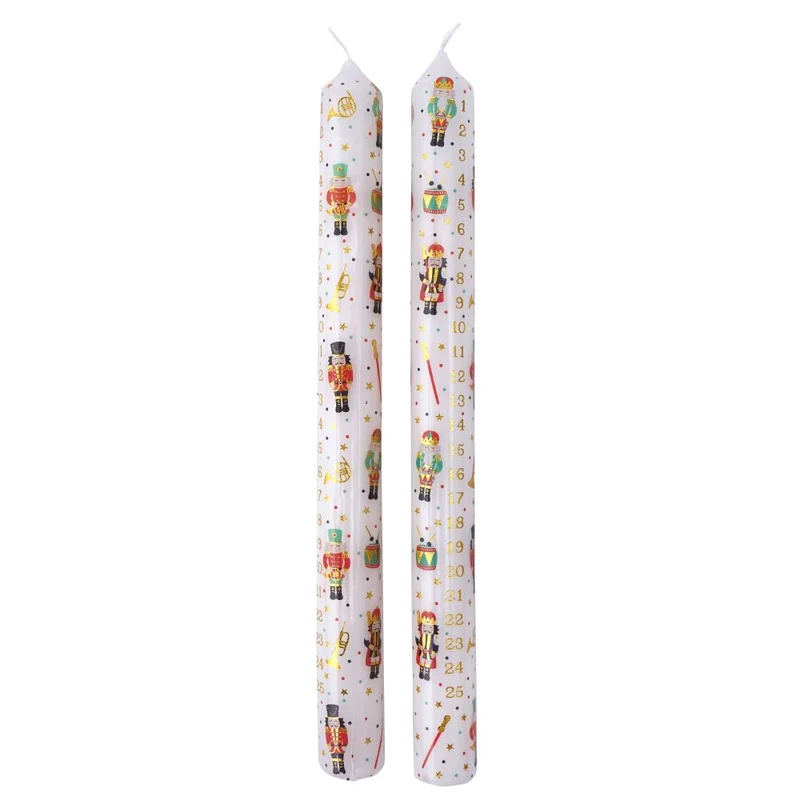 Set of 2 The Nutcracker Advent Dinner Candles | Christmas Advent Candles - 25cm
