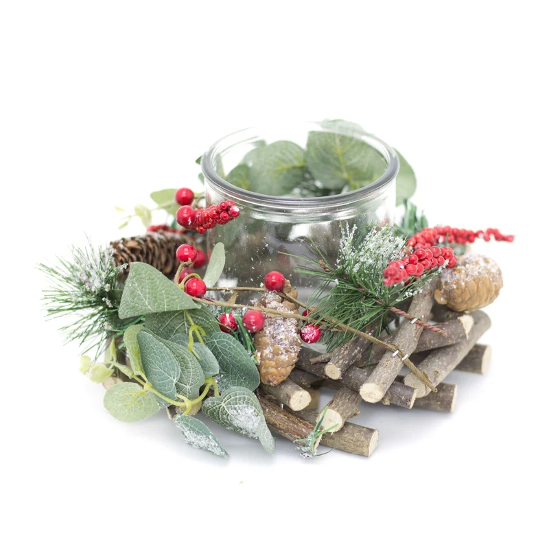 20cm Traditional Christmas Tealight Candle Holder | Christmas Wreath Candle Holder | Christmas Candle Centerpiece