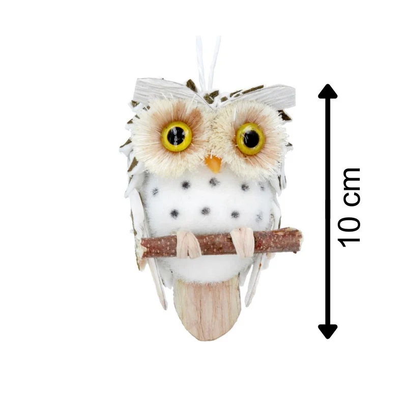 Natural Owl Christmas Tree Decoration | Rustic Woodland Hanging Bauble - 10cm