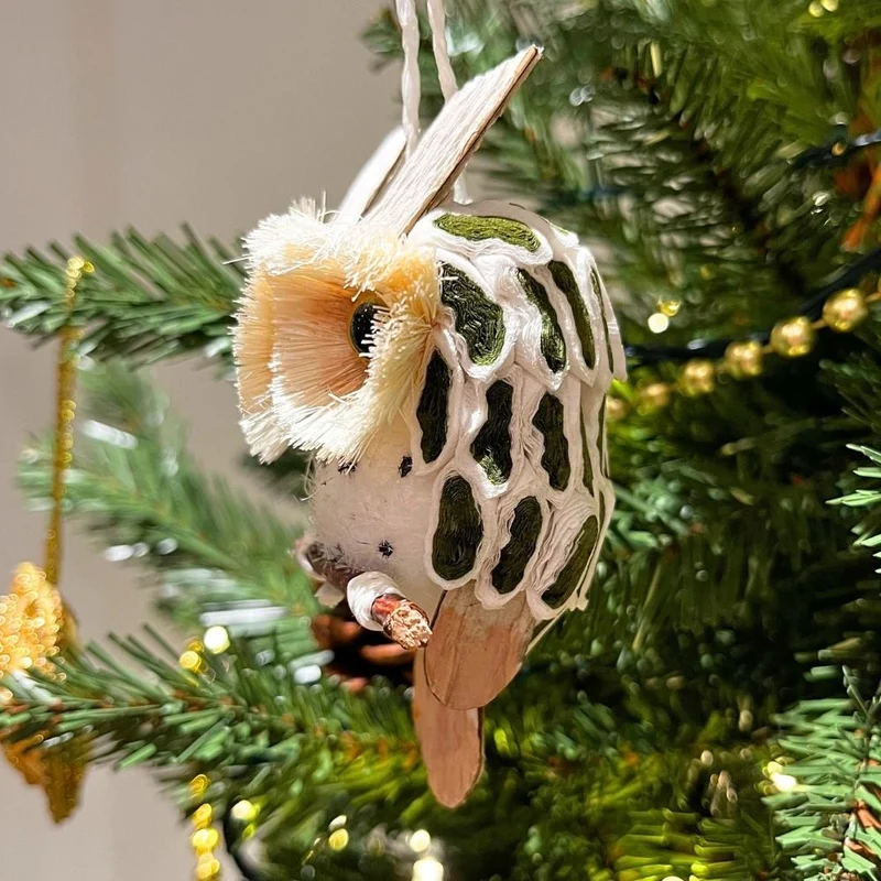Natural Owl Christmas Tree Decoration | Rustic Woodland Hanging Bauble - 10cm