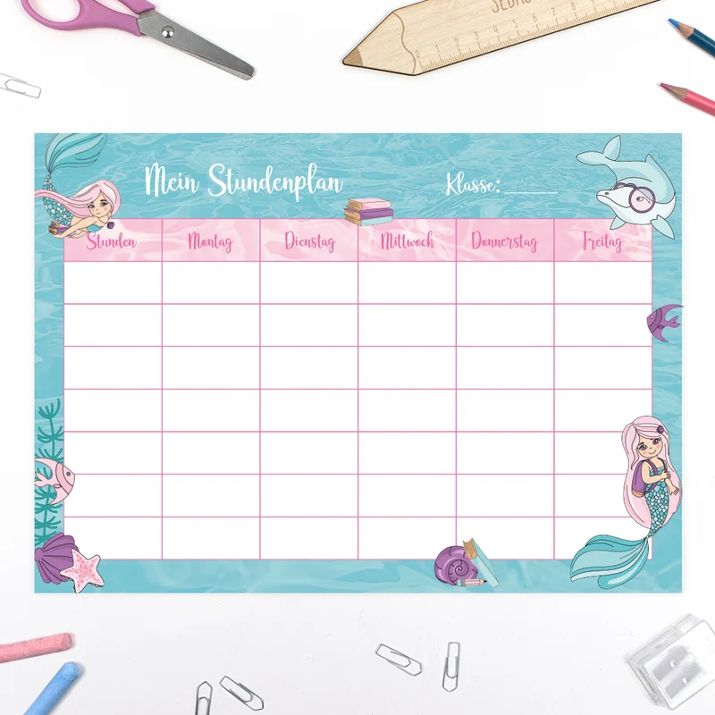 DIY Schultüte zum Selbernähen Schnittmuster auf Stoff mit Wunschname personalisierbar - Mermaid School - 85 cm