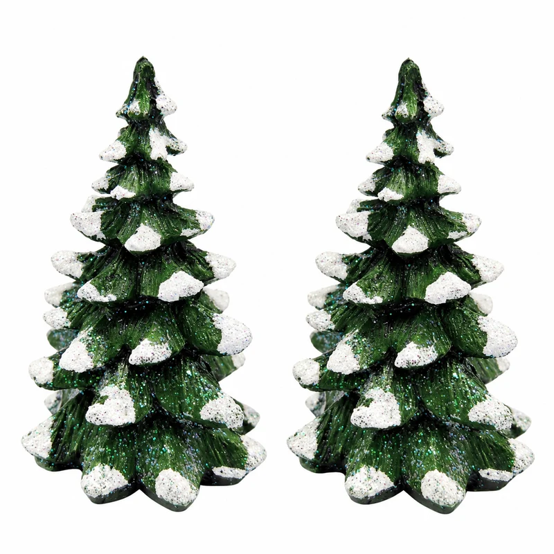 Tannenbäume 2er Set – Poly, 7 cm in Grün und Weiß mit Schneespitzen