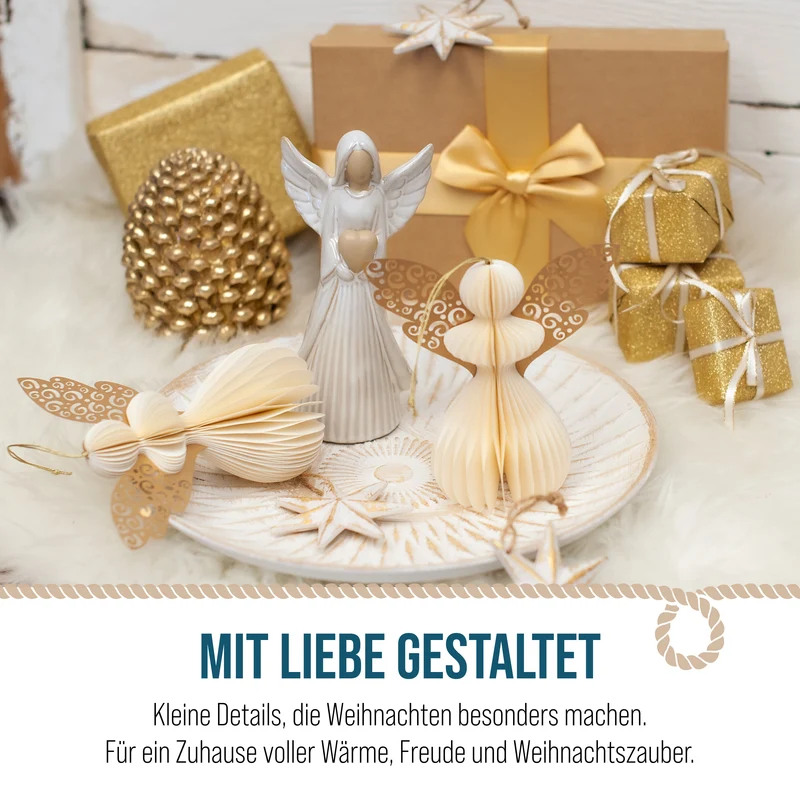 Engel Figur aus Porzellan mit Herz – Weiß, 18 cm Schutzengel