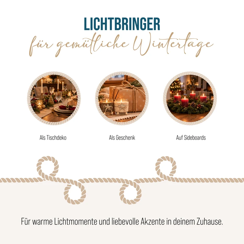 Teelichthalter 3er Set aus Glas mit Filz und Holzstern – 7,3 x 8 cm