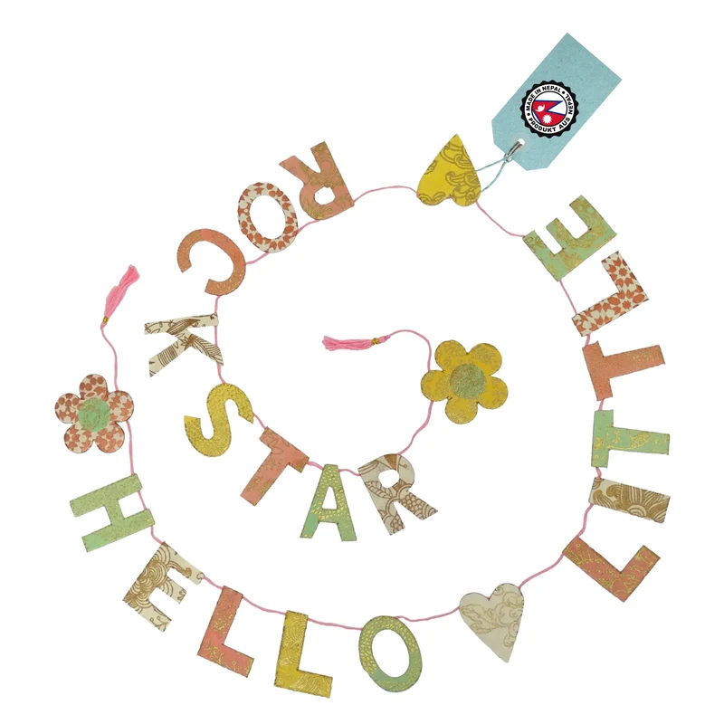 Mini Girlande Hello Little Rockstar aus Naturpapier 100 cm handgefertigt in Nepal
