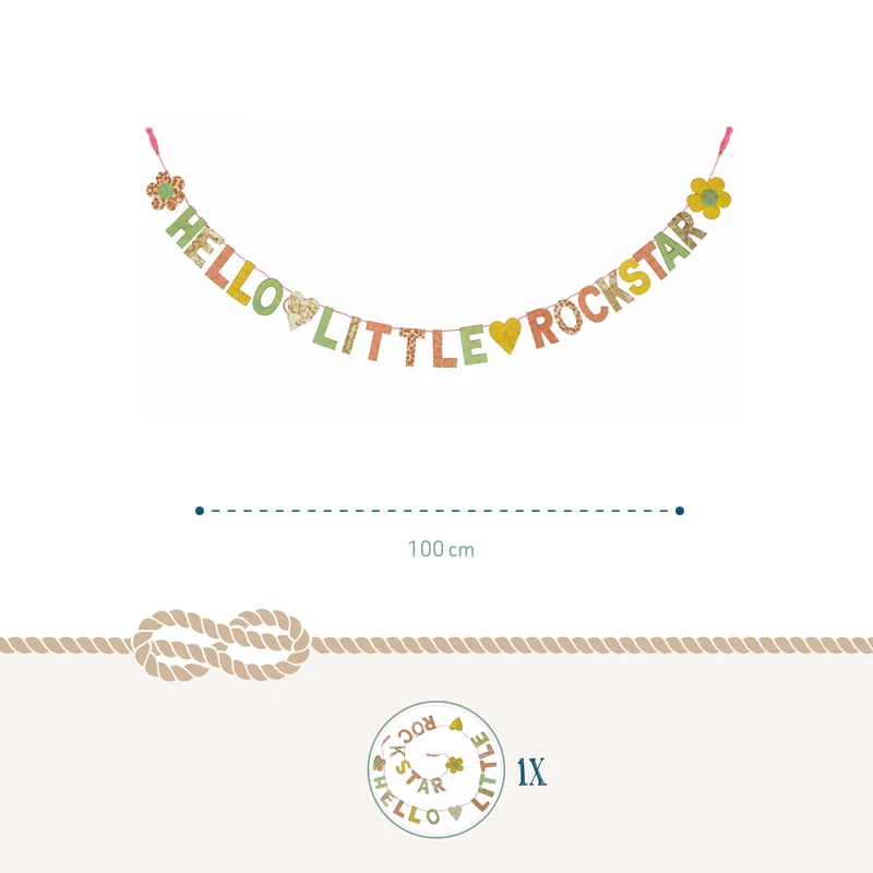 Mini Girlande Hello Little Rockstar aus Naturpapier 100 cm handgefertigt in Nepal