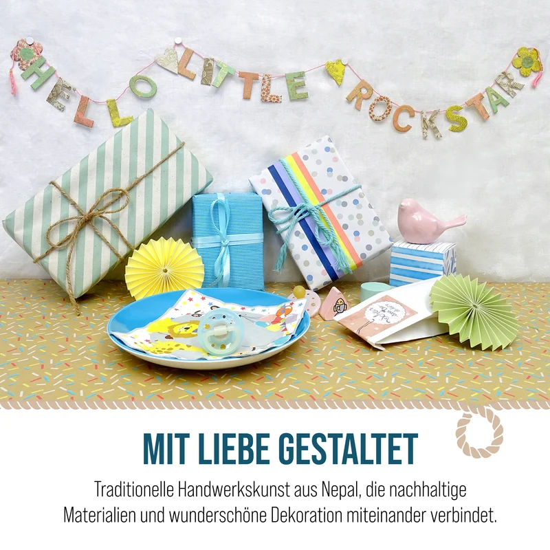 Mini Girlande Hello Little Rockstar aus Naturpapier 100 cm handgefertigt in Nepal