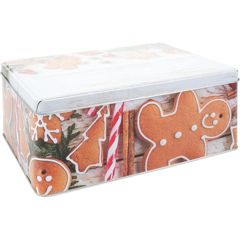 Set of 3 Gingerbread Christmas Storage Tins | Festive Rectangle Nesting Tins
