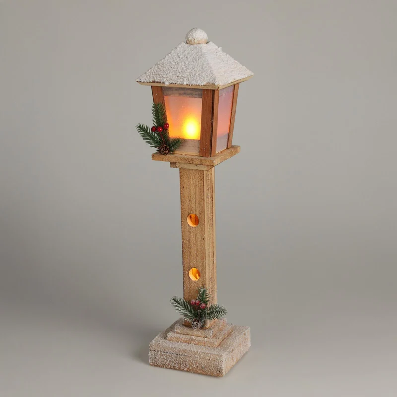 LED Christmas Lamp Post | Rustic Wooden Snow-topped Festive Street Light