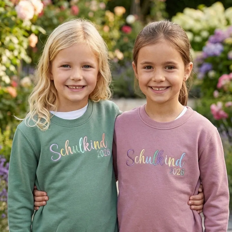 Sweatshirt Pullover bestickt „Schulkind 2026“ Geschenk zur Einschulung Mädchen