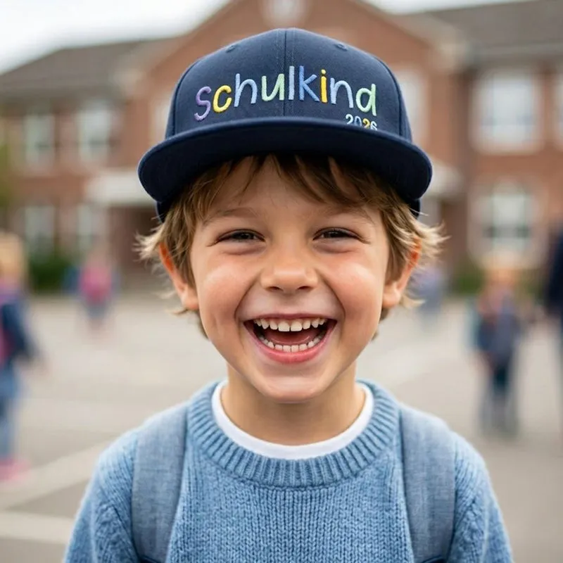 Snapback Cap bestickt Dunkelblau Basecap Kappe „Schulkind 2026“
