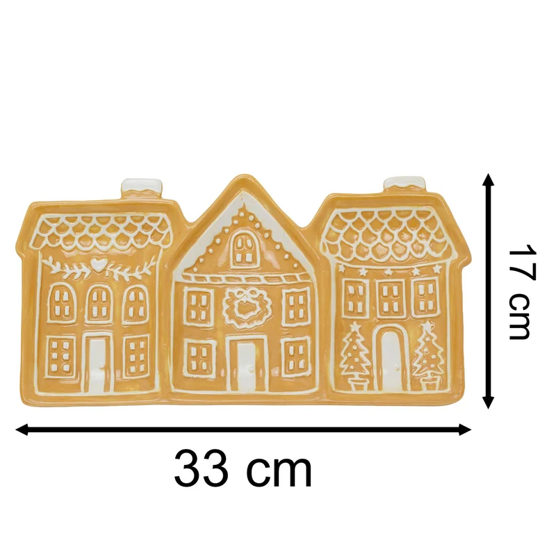 Gingerbread House Trio Ceramic Serving Platter | Christmas Serving Dish - 33cm