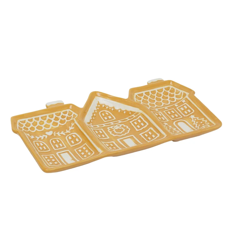 Gingerbread House Trio Ceramic Serving Platter | Christmas Serving Dish - 33cm