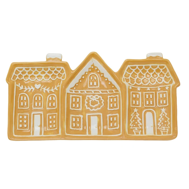 Gingerbread House Trio Ceramic Serving Platter | Christmas Serving Dish - 33cm