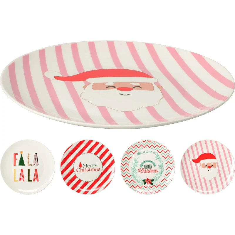 Set of 4 Christmas Ceramic Plates | Fun Festive Design for Snacks, Desserts & Santa’s Treats | Bright Christmas Tableware - 20cm