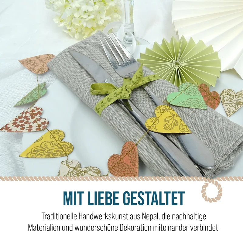 Mini Girlande Herzen bunt aus Naturpapier 100 cm handgefertigt in Nepal