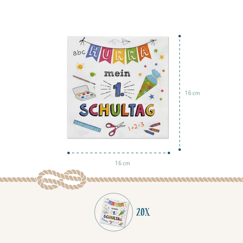 Servietten Hurra mein 1. Schultag 20er Set 16 x 16 cm
