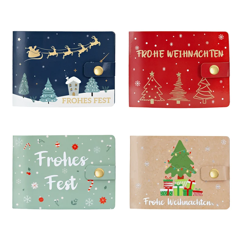 Geldgeschenkkarten Weihnachten 4er Set mit Druckknopf, 11 × 8 cm