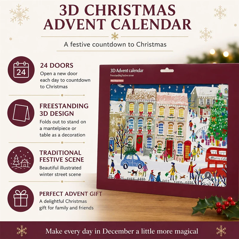 Joys of the Season 3D Christmas Advent Calendar, Freestanding 24 Door Calendar