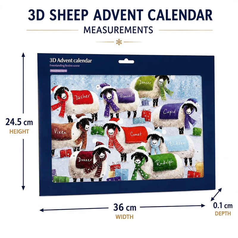 Sheep with Blankets 3D Christmas Advent Calendar, Freestanding 24 Door