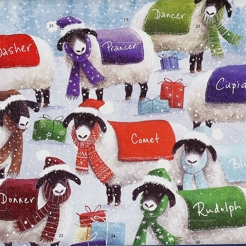 Sheep with Blankets 3D Christmas Advent Calendar, Freestanding 24 Door