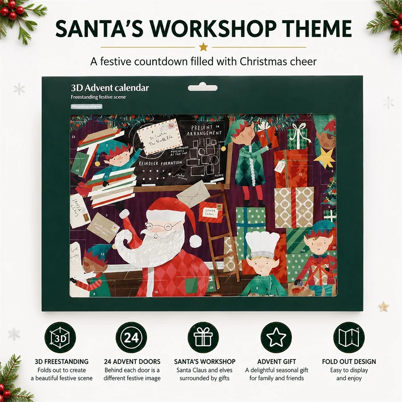 Santa's Workshop 3D Christmas Advent Calendar, Freestanding Fold-Out Scene