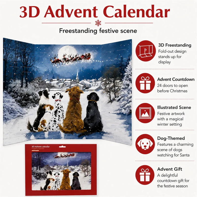 Watching for Santa 3D Christmas Advent Calendar, Freestanding Picture Design