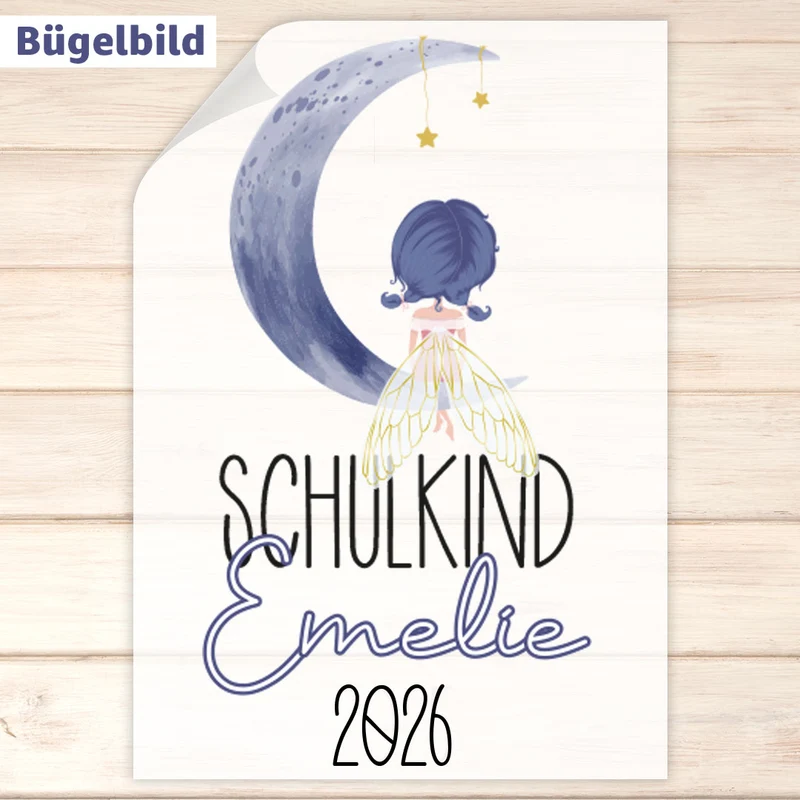 Bügelbild - Schulkind - Wunschname & Wunschjahr - Mondscheinfee