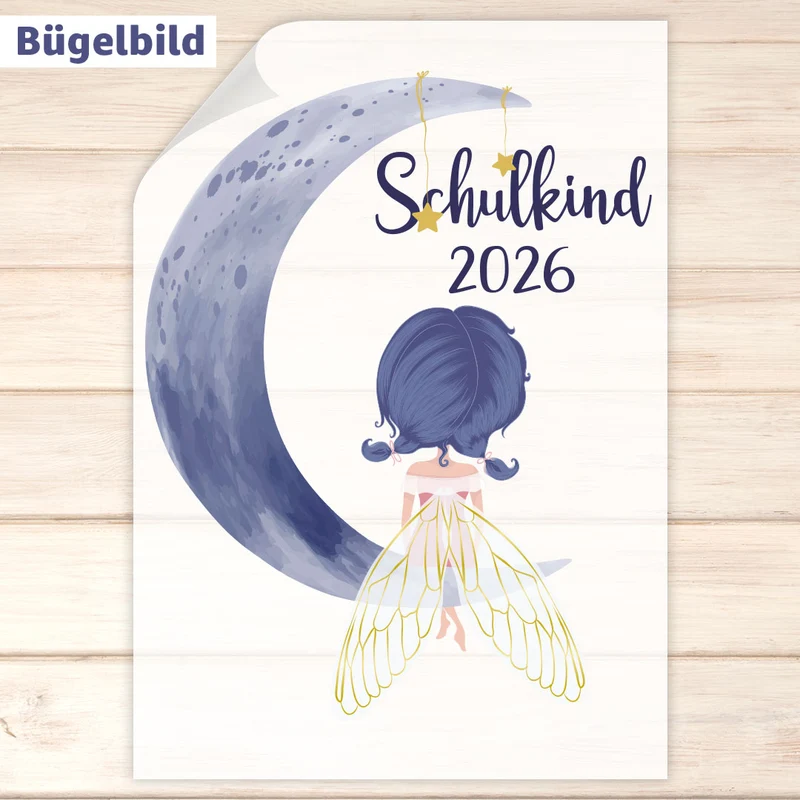 Bügelbild - Schulkind - Wunschname & Wunschjahr - Mondscheinfee