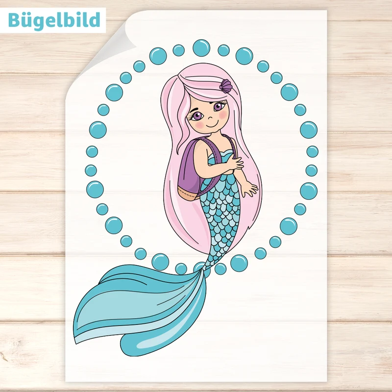 Bügelbild - Schulkind - Wunschname & Wunschjahr - Mermaid School