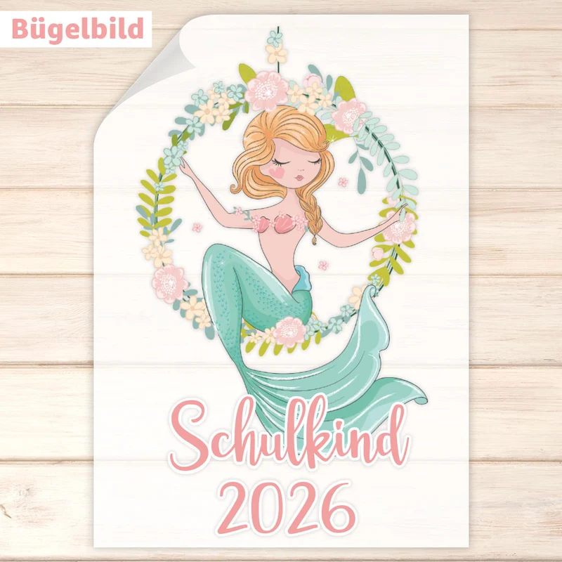Bügelbild - Schulkind - Wunschname & Wunschjahr - Meera Mermaid