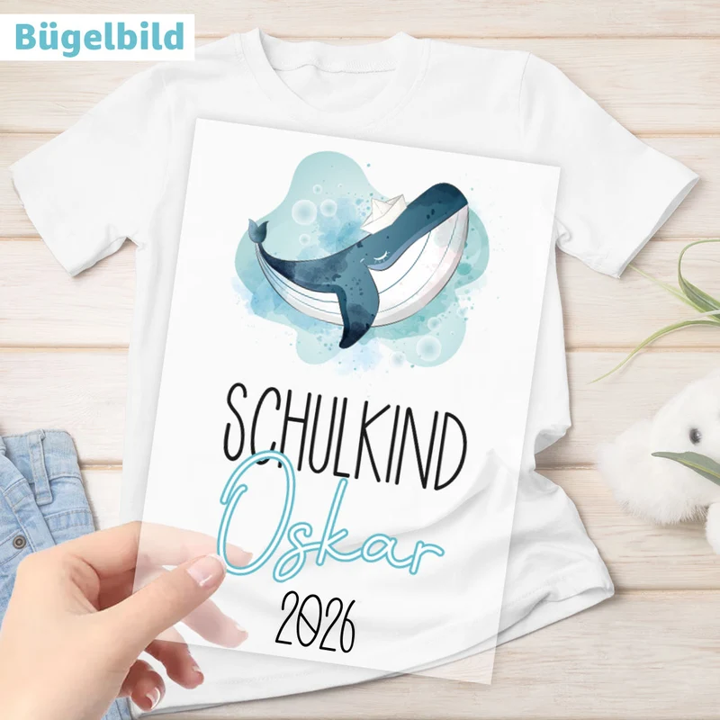 Bügelbild - Schulkind - Wunschname & Wunschjahr - Matrose Wal
