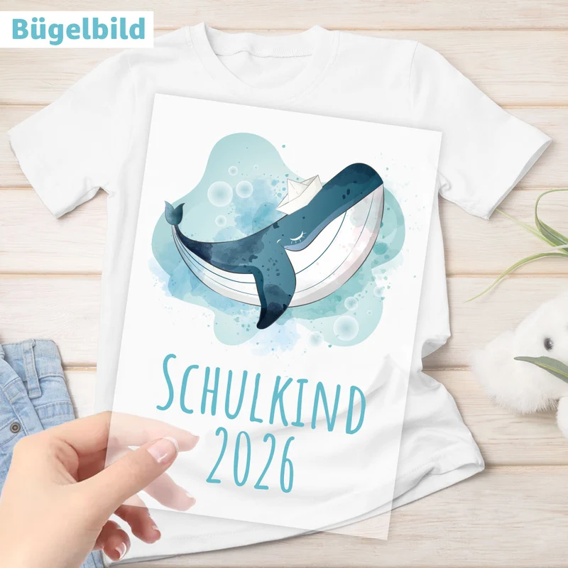 Bügelbild - Schulkind - Wunschname & Wunschjahr - Matrose Wal