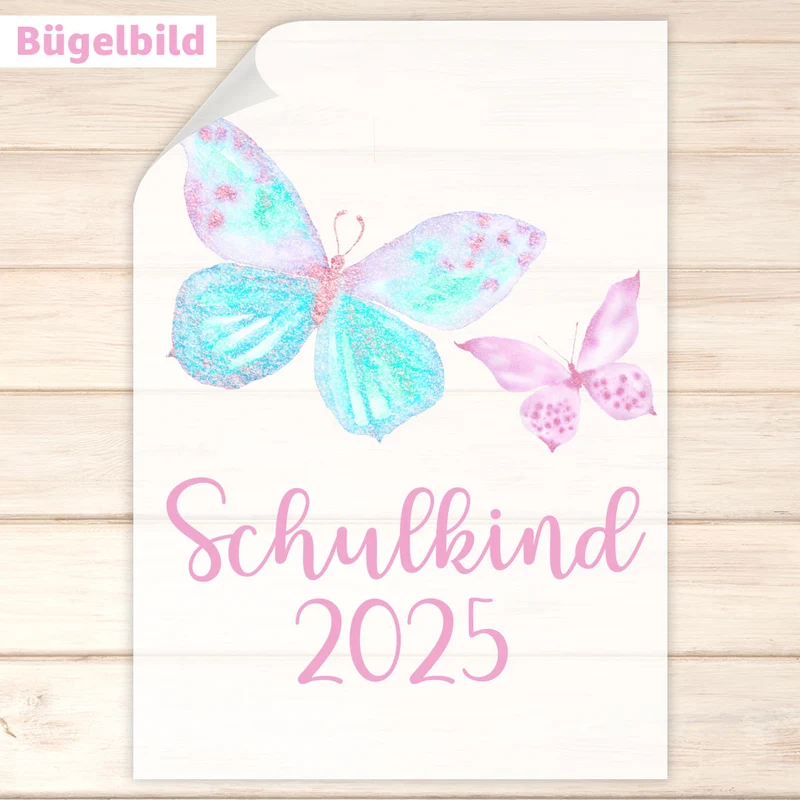 Bügelbild - Schulkind - Wunschname & Wunschjahr - Magical Butterflies
