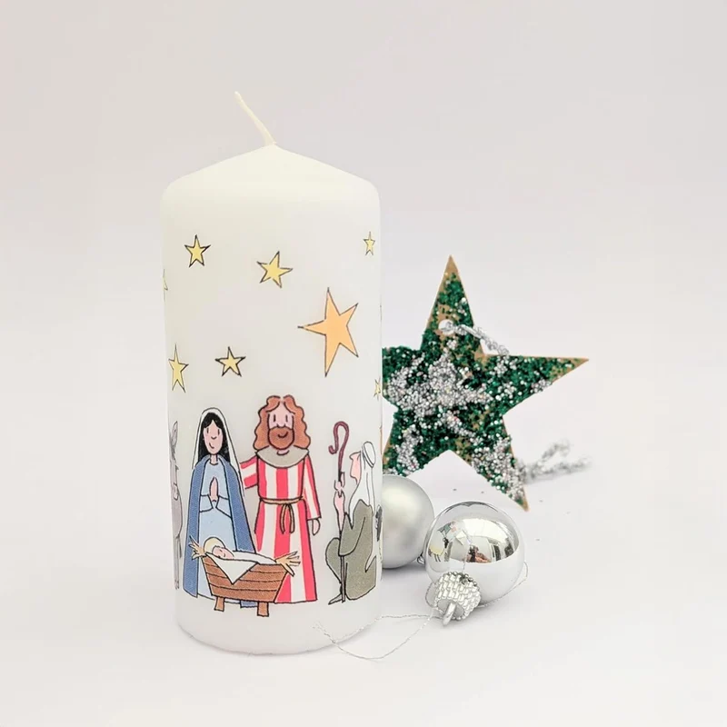 The Nativity Christmas Pillar Candle | Festive Candle with Wise Men - 13cm