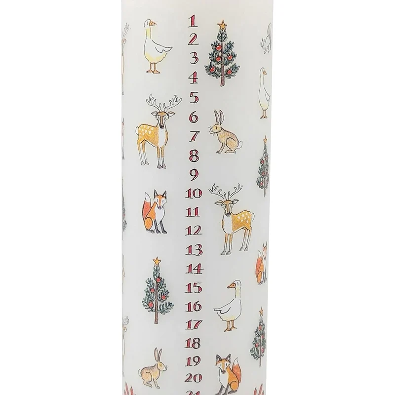 Winter Wildlife Advent Pillar Candle | Christmas Advent Calendar Candle - 20cm
