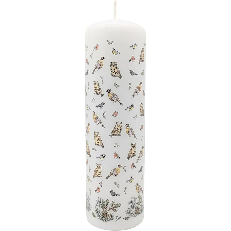 Winter Birds Advent Pillar Candle | Christmas Advent Calendar Candle - 20cm
