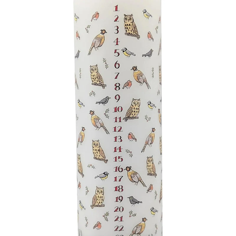 Winter Birds Advent Pillar Candle | Christmas Advent Calendar Candle - 20cm