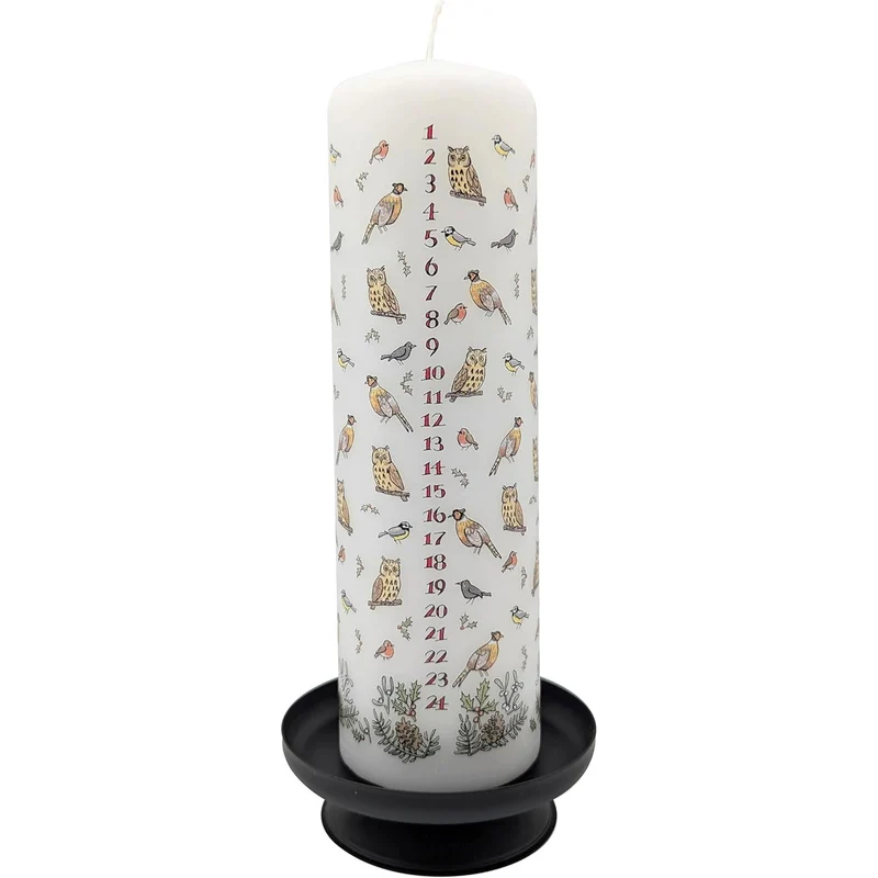 Winter Birds Advent Pillar Candle | Christmas Advent Calendar Candle - 20cm
