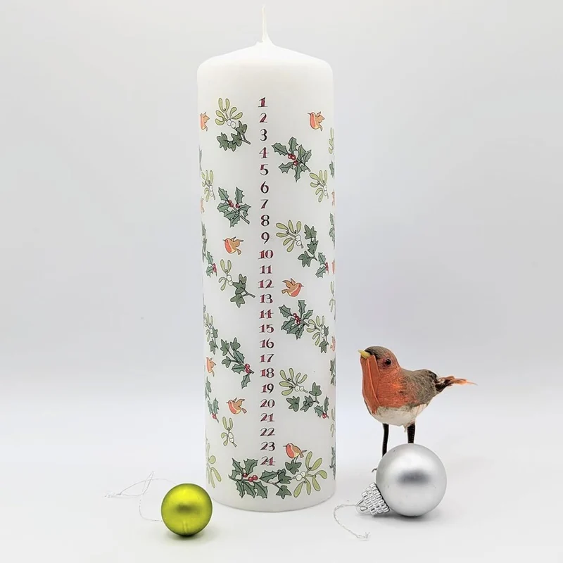 Holly and the Ivy Advent Pillar Candle | Christmas Advent Calendar Candle - 20cm