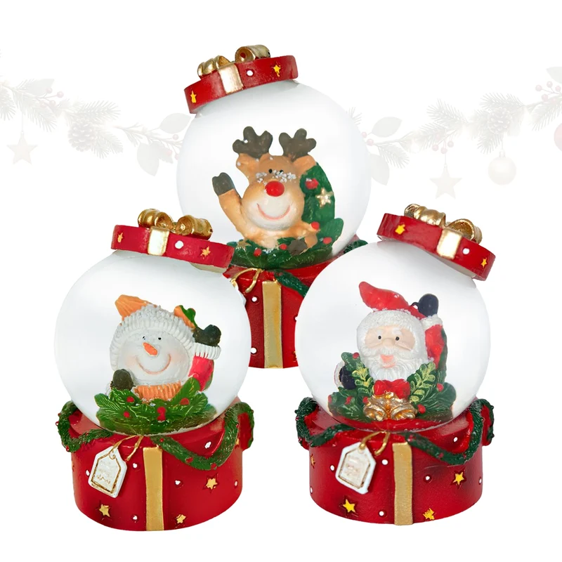 Schneekugeln 3er Set 7 cm – Schneemann, Rentier und Weihnachtsmann