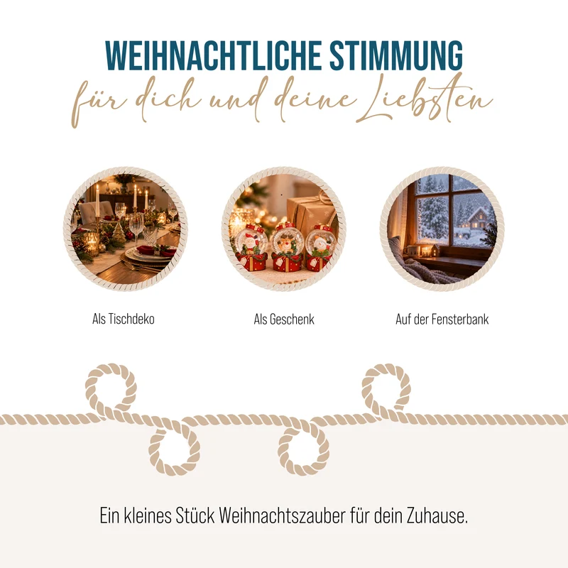Schneekugeln 3er Set 7 cm – Schneemann, Rentier und Weihnachtsmann