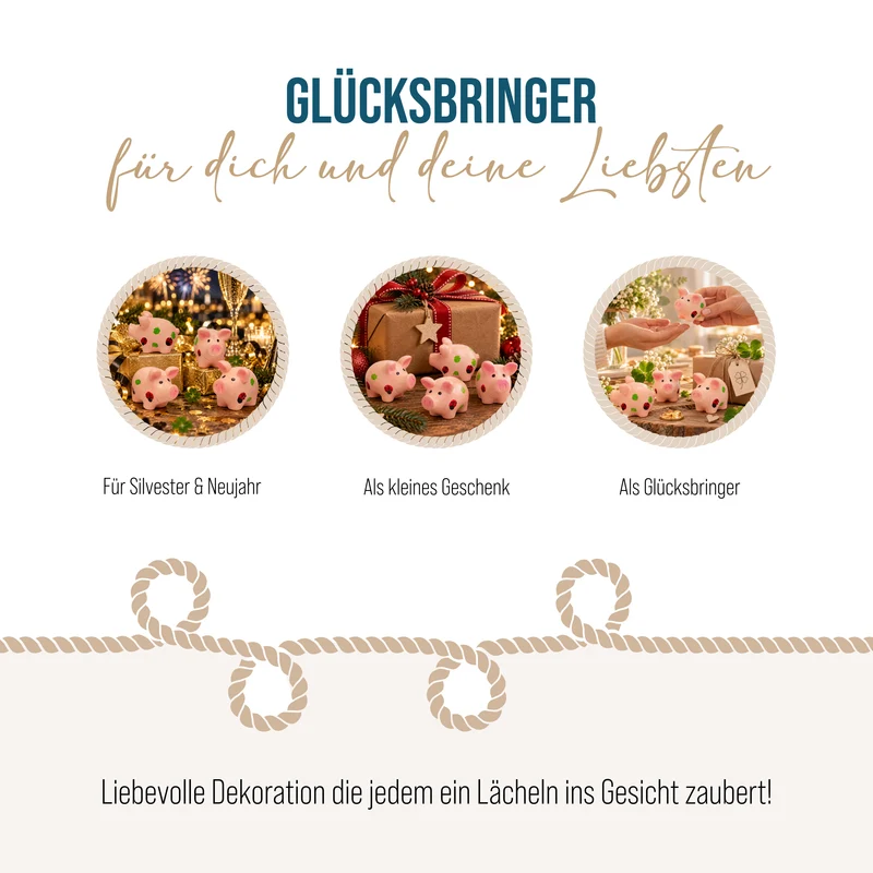 Glücksschwein Deko Set aus Polyresin, ca. 3 × 2,5 cm, Rosa, 4er-Set
