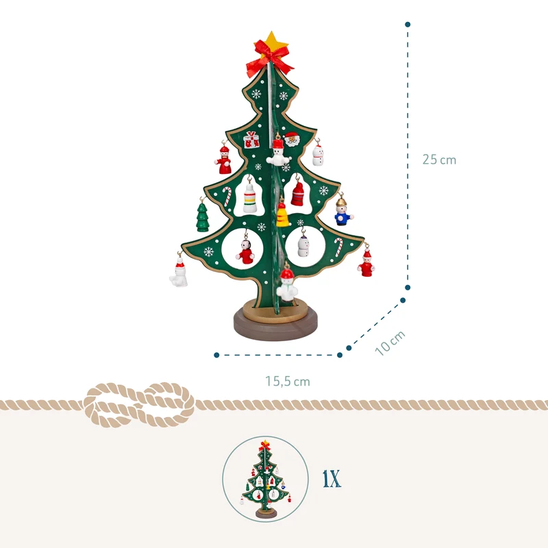 Weihnachtsbaum aus Holz mit Anhängern, ca. 25 cm