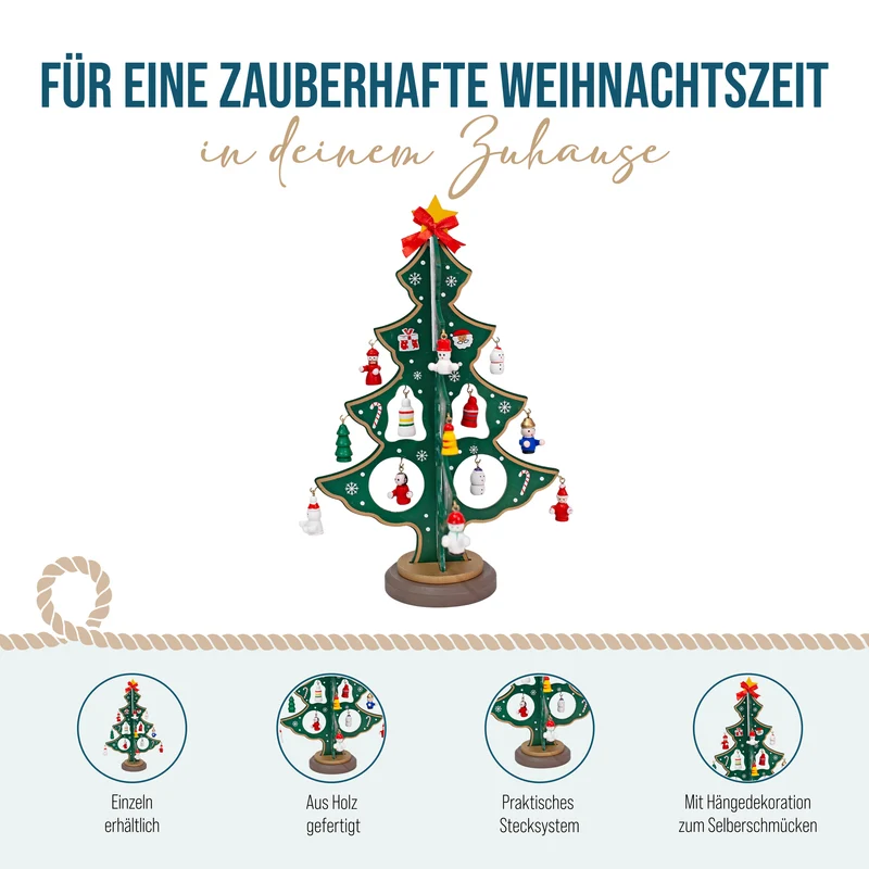 Weihnachtsbaum aus Holz mit Anhängern, ca. 25 cm