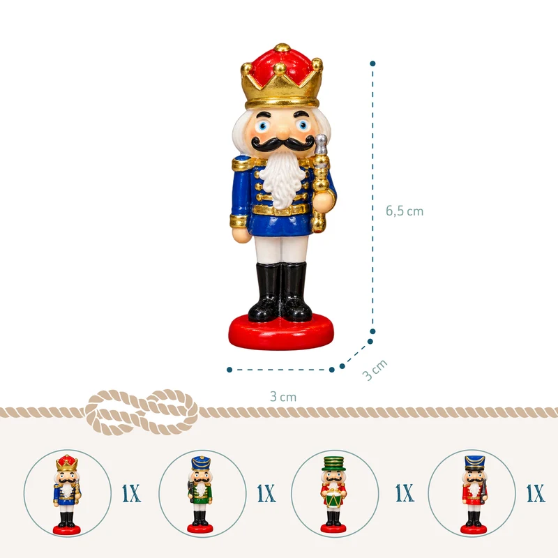 Nussknacker Figuren 4er Set – Poly, 6,5 cm auf rotem Sockel