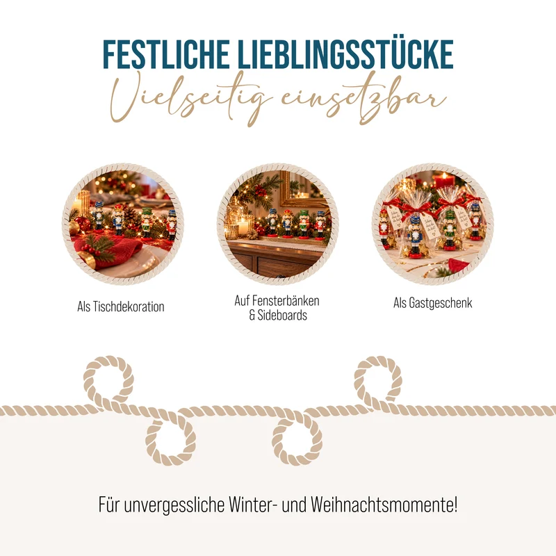 Nussknacker Figuren 4er Set – Poly, 6,5 cm auf rotem Sockel